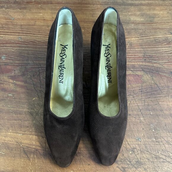 Yves Saint Laurent YSL Classic Brown Suede Pump Heels Size 7 - Picture 8 of 11